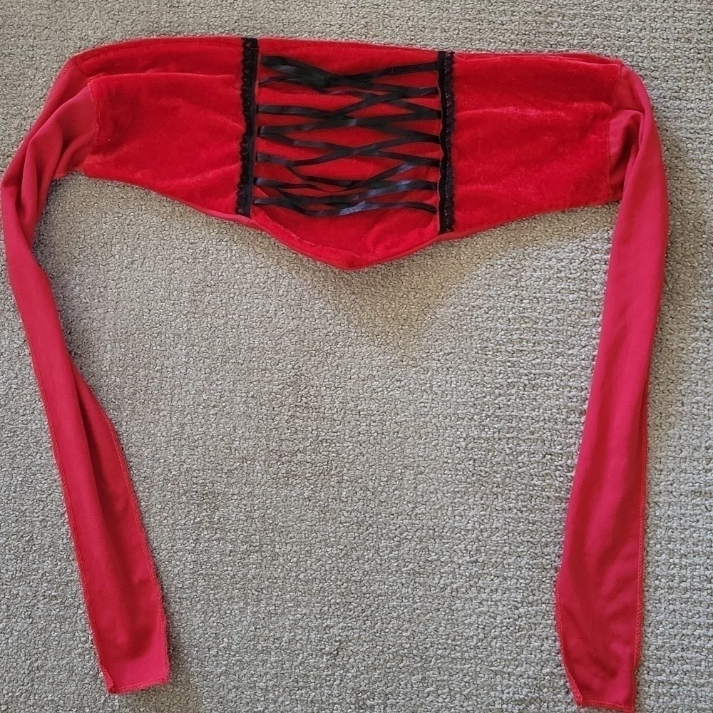 Red & Black Velvet Corset Ribbon Lace Up Tie Belt Halloween Costume Piece